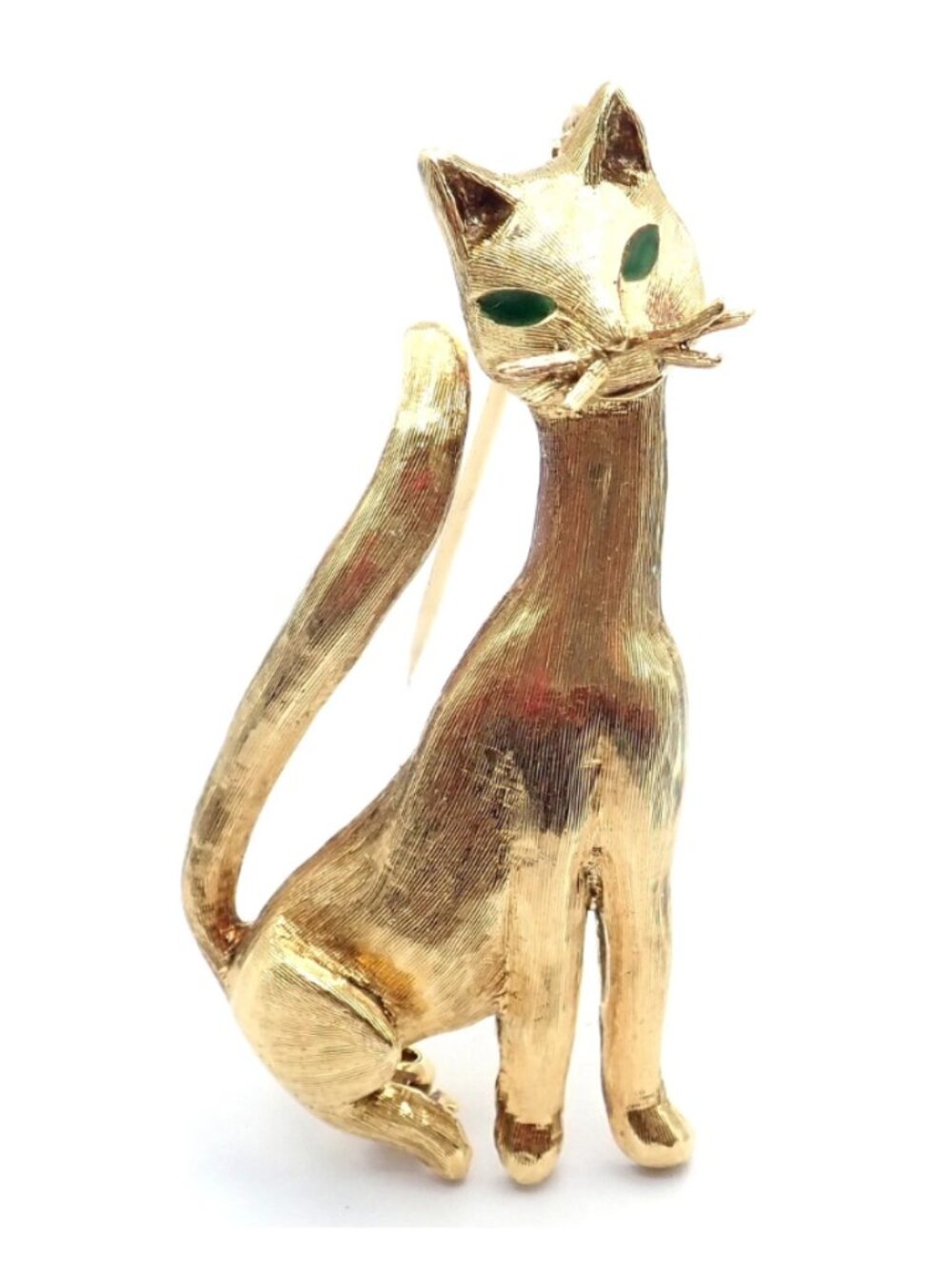 Authentic! Tiffany & Co 18k Yellow Gold Emerald Cat Pin Brooch - Picture 11 of 12